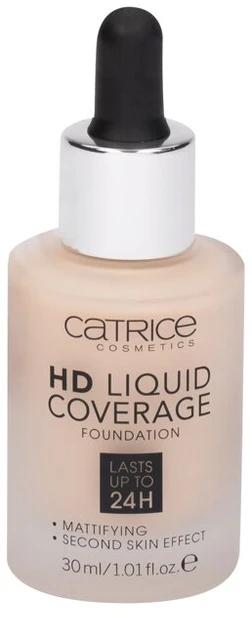 "Catrice Hd Liquid Coverage Foundation" dengiamasis makiažo pagrindas, išliekantis iki 24 val. 010 Light rusvai gelsvas 30ml