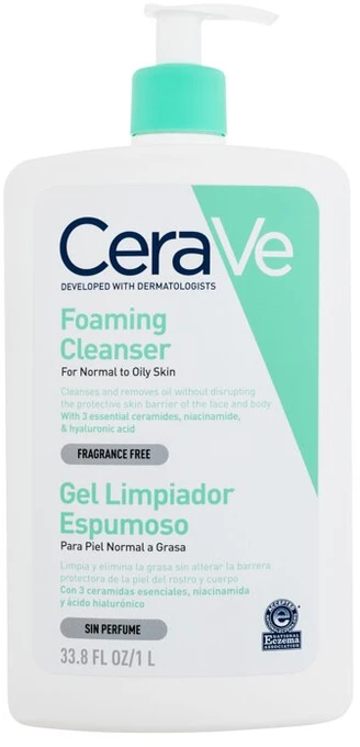 Putojantis veido ir kūno prausiklis normaliai ir riebiai odai Cerave Foaming Cleansing Gel, 1000 ml