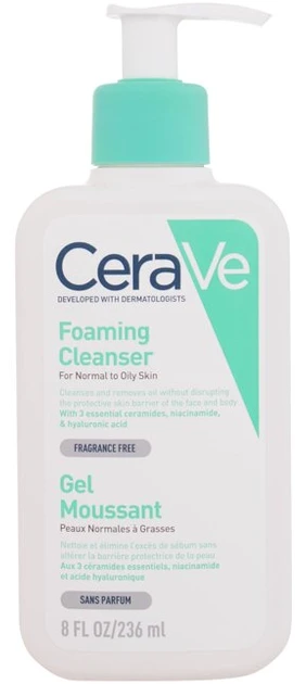 Putojantis veido ir kūno prausiklis normaliai ir riebiai odai Cerave Foaming Cleansing Gel, 236 ml