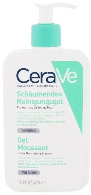 Putojantis veido ir kūno prausiklis normaliai ir riebiai odai Cerave Foaming Cleansing Gel, 473 ml