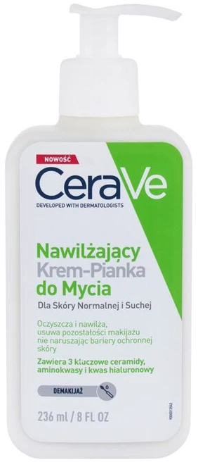 Drėkinamasis putojantis veido ir kūno prausiklis normaliai ir sausai odai Hydrating Cream-to-Foam Cleanser, 236 ml