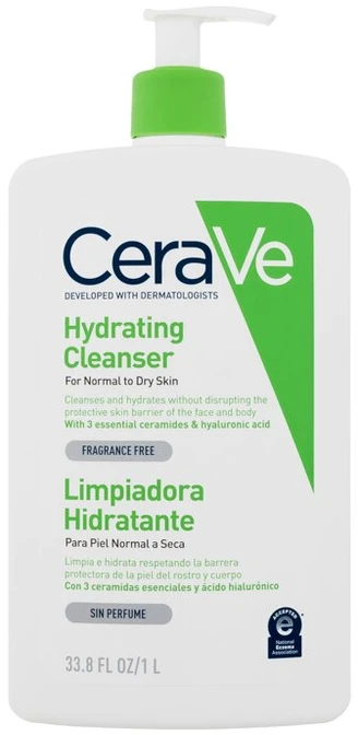 Drėkinamasis veido ir kūno prausiklis normaliai ir sausai odai Cerave Hydrating Cleanser, 1000 ml