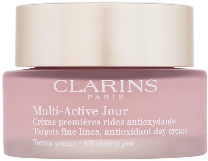 Clarins Multi-Active Jour Day Kreminis lyginantis ir spindesį stiprinantis dieninis veido kremas visiems odos tipams, 50 ml