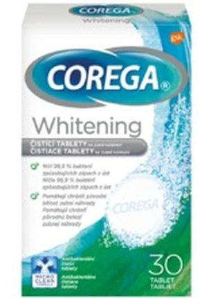 Dantų šepetėlis Corega Whitening 30 dantų valymo tablečių, 30 vnt.