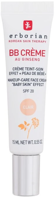 Erborian BB veido kremas su ženšenio ekstraktu ir SPF 20, spalva: Clair, 15 ml