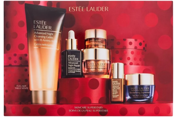 Veido priežiūros rinkinys Estee Lauder Skincare Superstars (Veido prausiklis 100 ml, serumas 15 ml, raminamasis serumas 5 ml, paakių kremas 5 ml, veido kremas 15 ml, naktinis kremas 15 ml)