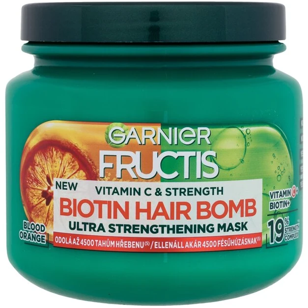 Garnier „Fructis“ vitaminų ir stiprumo biotino plaukų bombos kaukė