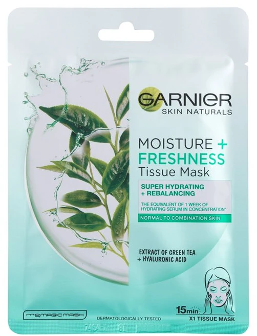 Garnier Hydra Bomb balansuojanti audinio kaukė su žaliosios arbatos ekstraktu ir hialurono rūgštimi 28g