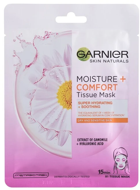 Garnier „Hydra Bomb“ raminamoji lakštinė kaukė su ramunėlių ekstraktu ir hialurono rūgštimi, 28 g