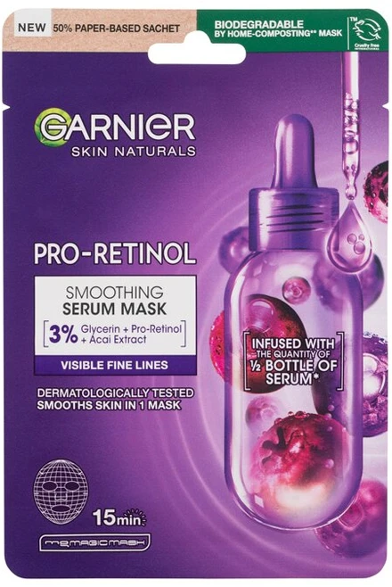 Garnier Skin Naturals Pro-Retinol Smoothing Serum Mask veido kaukė