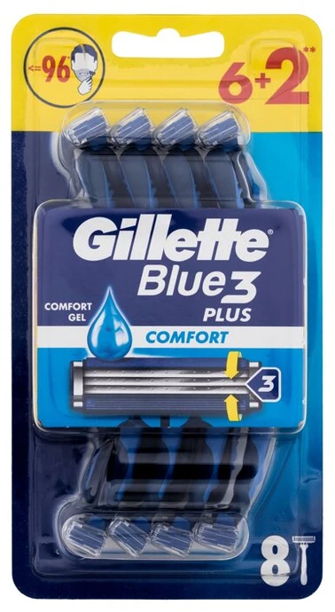 Blue3 Vienkartiniai skustuvai Gillette Mėlynas 3, 6 vnt.+ 2 vnt.