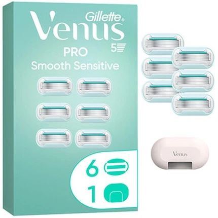 Gillette Keičiamos galvutės „Pro Smooth Sensitive“, 6 vnt. + dangtelis
