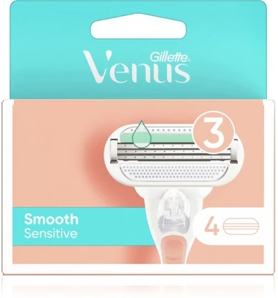 Gillette Venus Smooth Sensitive Rožinė, 4 Atsarginiai Peiliukai