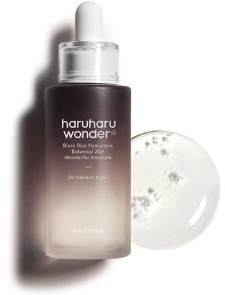 HaruHaru Wonder Juodas ryžių hialurono botaninis 2GF nuostabus ampulės odos serumas, 30 ml