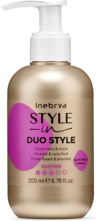 Inebrya Style-In Duo Style Straight & Skirtas garbanotiems plaukams Fluid universalus formavimo fluidas plaukams, 200 ml