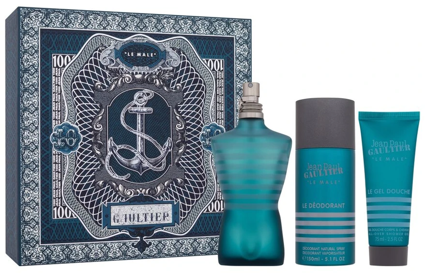 Jean Paul Gaultier Le Male rinkinys vyrams (EDT, 125 ml + dušo želė, 75 ml + dezodorantas, 150 ml)