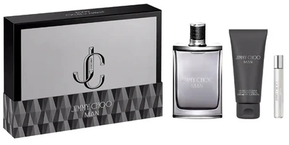 Rinkinys „Jimmy Choo“: tualetinis vanduo vyrams, 100 ml + tualetinis vanduo vyrams, 10 ml + dušo želė kūnui, visiems odos tipams, 100 ml