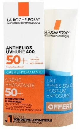 La Roche-Posay ANTHELIOS UVMUNE 400 Hydrating Kreminis SPF 50+ po saulės pienelis, 50 ml + 75 ml