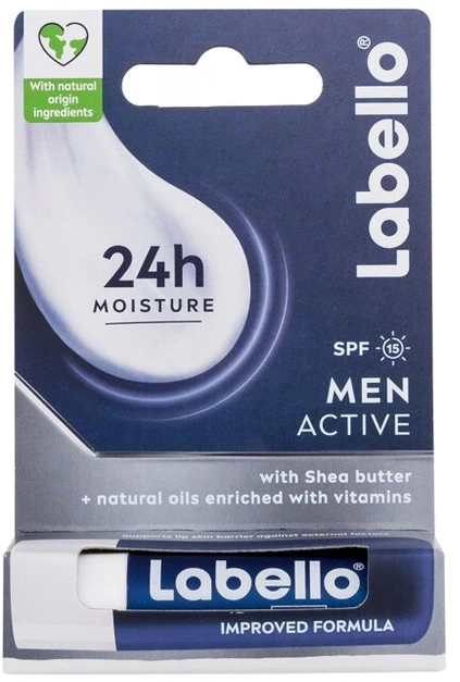 Labello Men Active 24h Moisture Lūpų balzamas Lūpų balzamas vyrams, 4,8 g