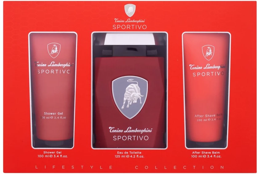 Rinkinys Tonino Lamborghini Sportivo Tualetinis vanduo 125ml Purškiamasis gelis 100ml Balzamas po skutimosi 100ml