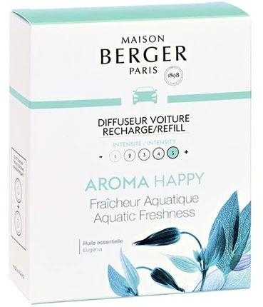 „Maison Berger Paris Aroma Happy Aquatic Freshness“ automobilio difuzoriaus papildymas / papildymas, 2 vnt.