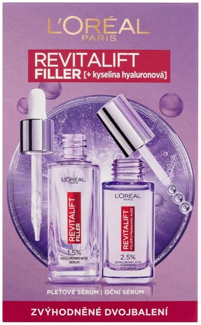 L'Oréal Paris Revitalift Filler HA Skin Serum rinkinys moterims (Facial Serum Revitalift Filler HA 1,5% 30 ml + Eye Serum Revitalift Filler HA 2,5% 20 ml)