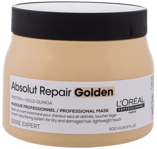 „L'Oreal Professionnel“, „Serie Expert Absolut Repair Golden“, „Protein + Gold Quinoa“, plaukų kaukė „Kreminis“, akimirksniu atnaujinanti paviršių.