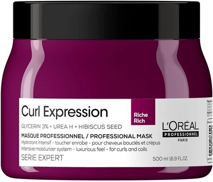 L'Oreal Professionnel Serie Expert Curl Expression Rich Glycerin2.5% + Urea H + Hibiscus Seed plaukų kaukė „Kreminis“ intensyviai drėkinanti, 500 ml