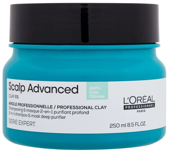 Valomoji kaukė - šampūnas riebiai galvos odai L'oreal Professionnel Scalp Advanced Anti-Oiliness 2-In-1 Deep Purifier Clay 250ml