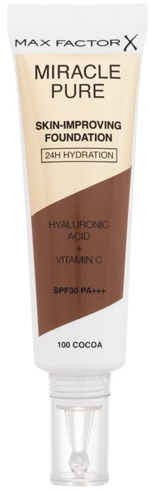 „Max Factor Miracle Pure Hyaluronic Acid Radiant“ skystas makiažo pagrindas ir serumas 2 viename su kakava, SPF 30, 30 ml