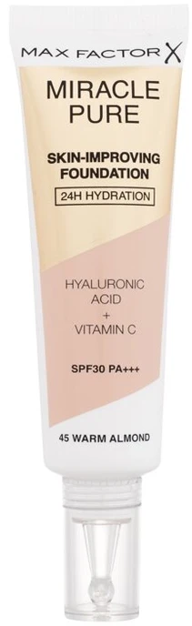 "Max Factor Miracle Pure" odą puoselėjantis makiažo pagrindas "24h Hydration Spf30 45-Warm Almond" 30ml
