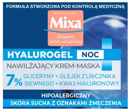 MIXA Ekspert Hyalurogel Night Moisturizing Night Kreminis-Mask drėkinamasis naktinis veido kremas-kaukė, 50 ml