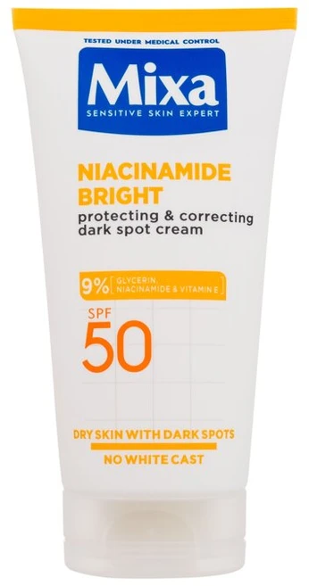 Mixa Niacinamide Bright apsauganti ir koreguojanti tamsias dėmes kreminis veido priežiūros priemonė nuo saulės