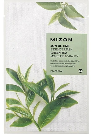 Mizon „Joyful Time“ (esensinė žaliosios arbatos kaukė) veido kaukė su žaliąja arbata drėkinimui ir gyvybingumui
