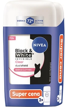 Nivea B&W Invisible Clear Duo – kietųjų antiperspirantų rinkinys 50 ml