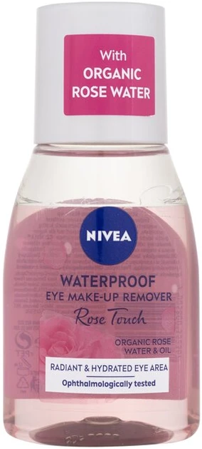 Nivea Rose Touch Atsparus vandeniui Eye Make-Up Remover Eye makiažo valiklis moterims, 100 ml