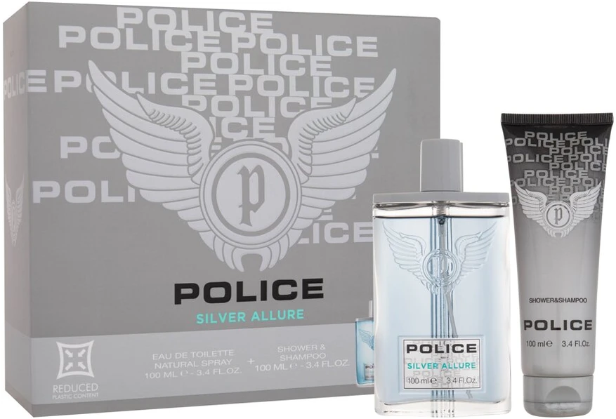 Police Sidabrinis Allure EDT rinkinys vyrams (EDT 100 ml + Dušo želė 100 ml)