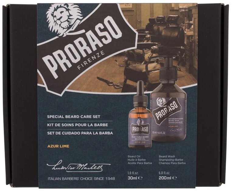 Barzdos priežiūros rinkinys Proraso Duo Pack Azur Lime Beard Oil & Shampoo, 1vnt