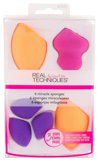 Real Techniques Sponges Set makiažo kempinėlių rinkinys (kempinėlė pagrindo tepimui x2 + mini kempinėlė x3 + kempinėlė kontūravimui)