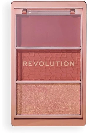 „Makeup Revolution Blush Icon“ matinių skaistalų paletė, šviesinamoji paletė „Aura Points Rose“, 11,5 g