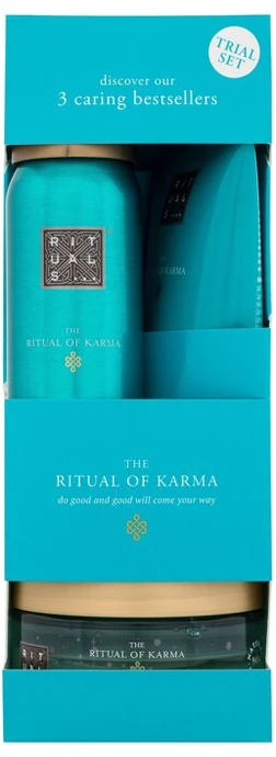 Veido ir kūno odos priežiūros priemonių rinkinys Rituals The Ritual of Karma (dušo želė 50 ml + kūno šveitiklis 125 ml + kūno kremas 70 ml)