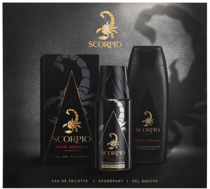 Scorpio Noir Absolu EDT rinkinys vyrams (EDT 75 ml + Dušo želė 250 ml + Dezodorantas 150 ml)