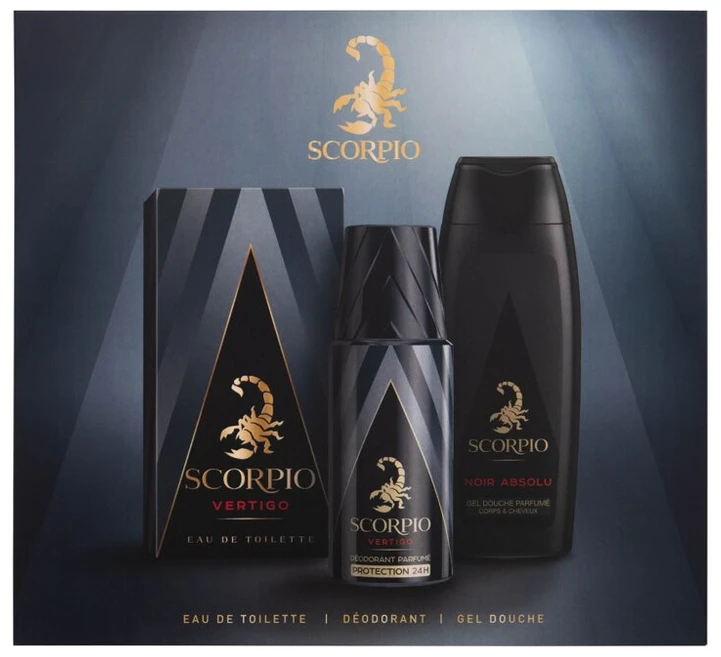 Scorpio Vertigo EDT rinkinys vyrams (EDT 75 ml + Dušo želė 250 ml + Dezodorantas 150 ml)