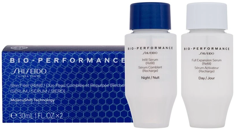 Rinkinys „Shiseido“: „Bio-Performance Skin Filler“ dieninis veido serumas, papildymas, 30 ml + „Bio-Performance Skin Filler“ naktinis veido serumas, papildymas, 30 ml