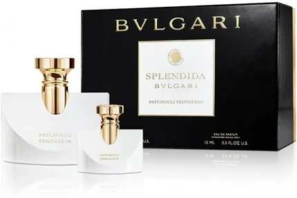 „Bvlgari“ rinkinys: „Splendida Patchouli Tentation EDP“, Moterims, 100 ml + „Splendida Patchouli Tentation Au de Parfum“, Moterims, 15 ml * Miniatiūra moterims