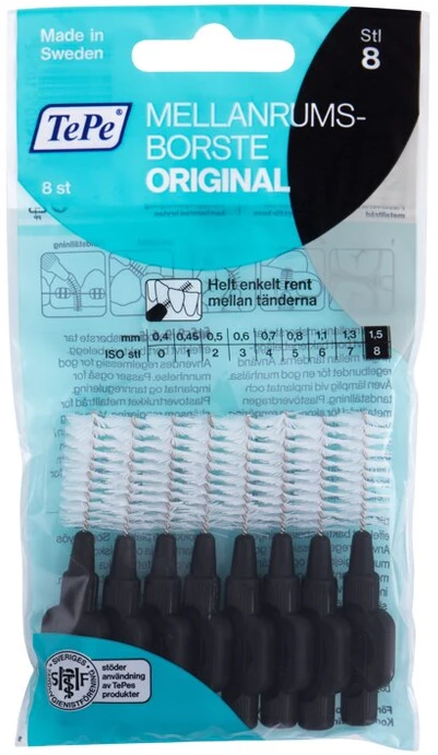 TePe Tarpdančių šepetėliai Normal 1,5 mm juodi 8 vnt.