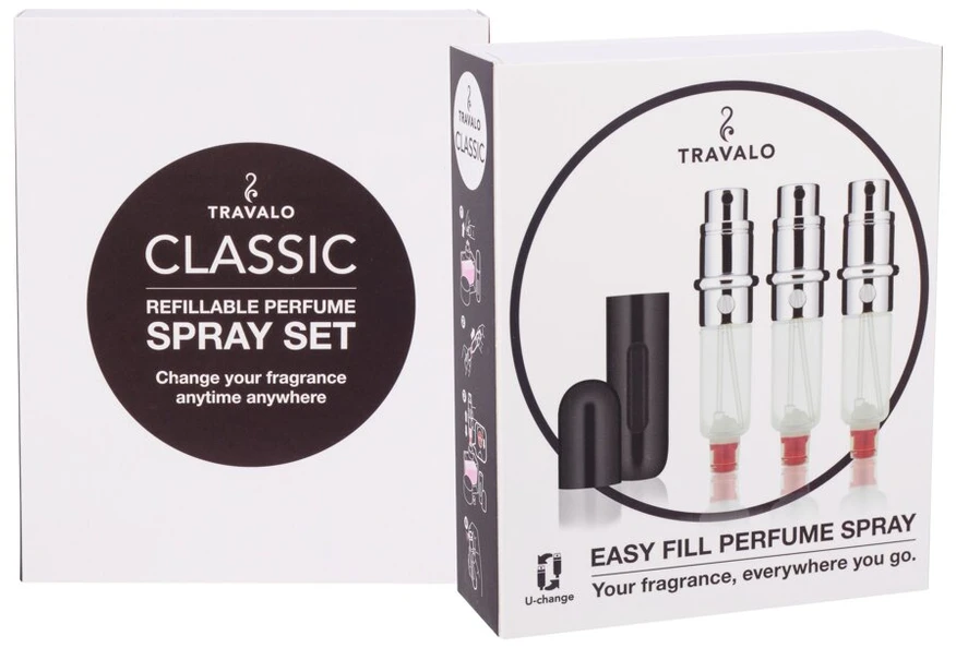 Travalo Classic HD SET Juodas pildomų kvepalų buteliukų (atomaizerių) rinkinys, 3 x 5 ml