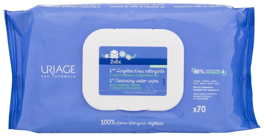 Uriage Bébé Lingettes Nettoyantes Cleansing Wipes drėgnos servetėlės vaikams, 70 vnt.