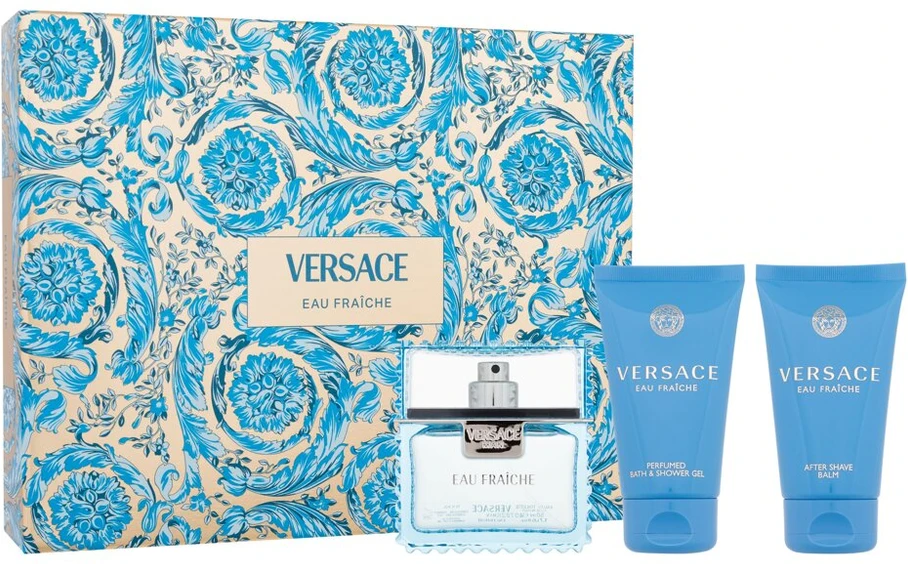 Versace Man Eau Fraiche Giftset rinkinys vyrams (EDT, 50 ml + dušo želė, 50 ml + balzamas po skutimosi, 50 ml)