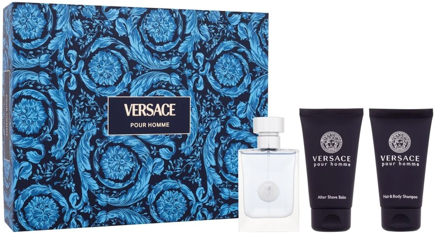 Versace Pour Homme rinkinys vyrams (EDT, 50 ml + balzamas po skutimosi, 50 ml + kūno ir plaukų šampūnas, 50 ml)